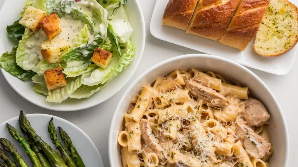 Garlic Parmesan Chicken Pasta - Plated Dish with Sides