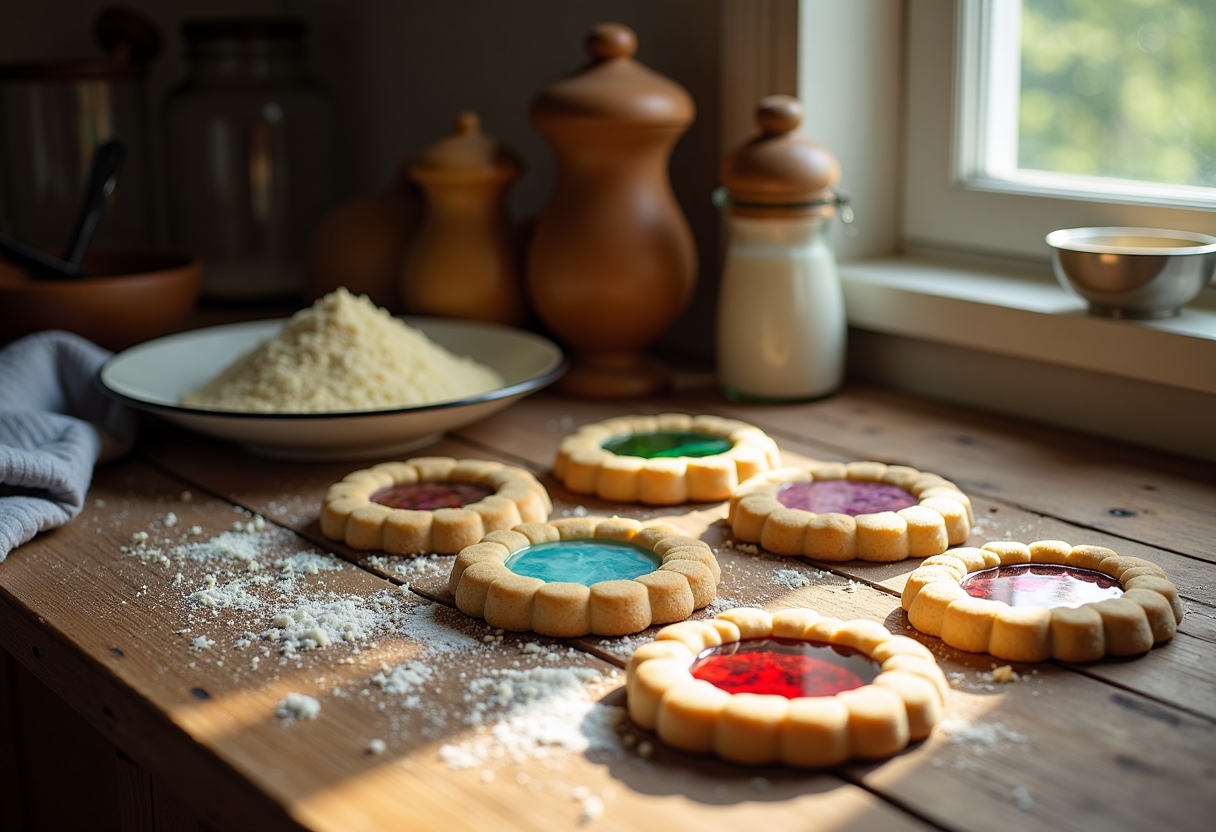 Stained glass window cookies recipe: festive, easy Christmas dessert with vibrant candied gems. #ChristmasBaking #HolidayCookies #EasyRecipe