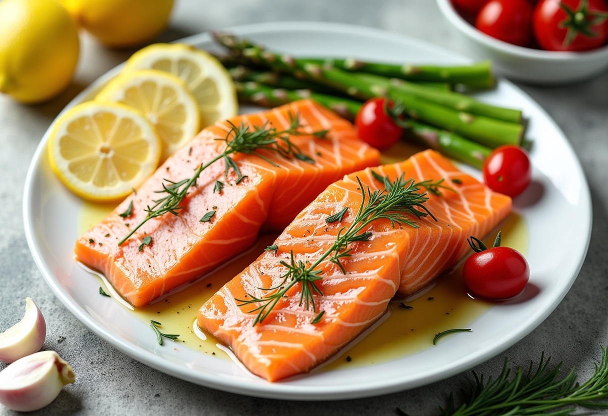 Lemon Garlic Salmon Tray Bake recipe