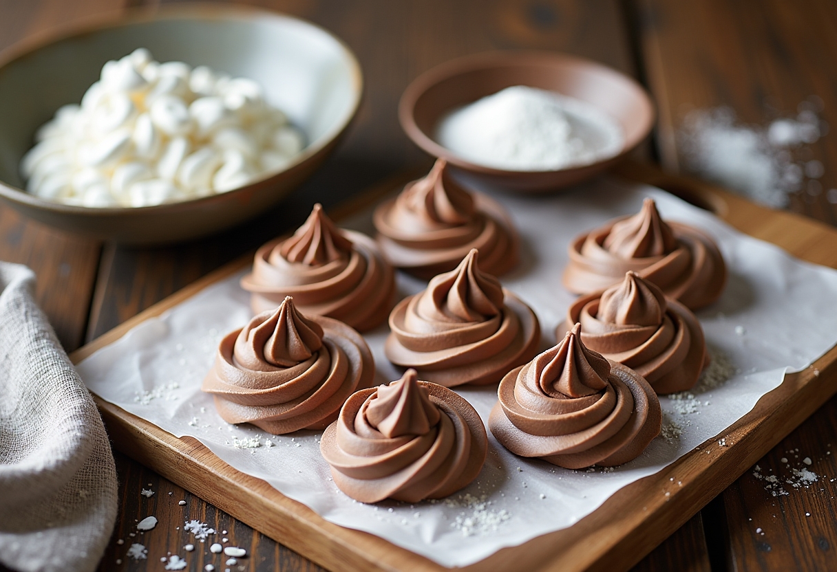 Chocolate swirled meringue cookies recipe. Easy, elegant Christmas dessert.