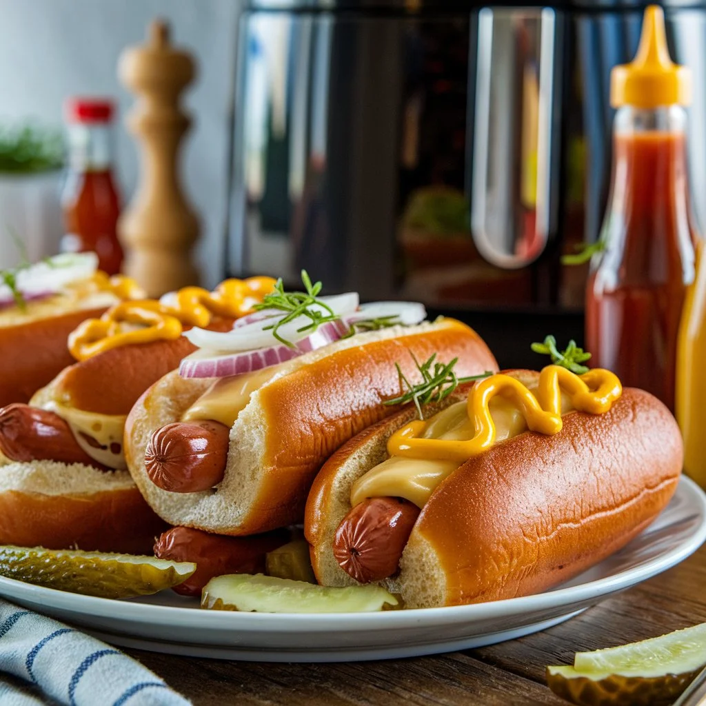 Air fryer hot dogs with cheese