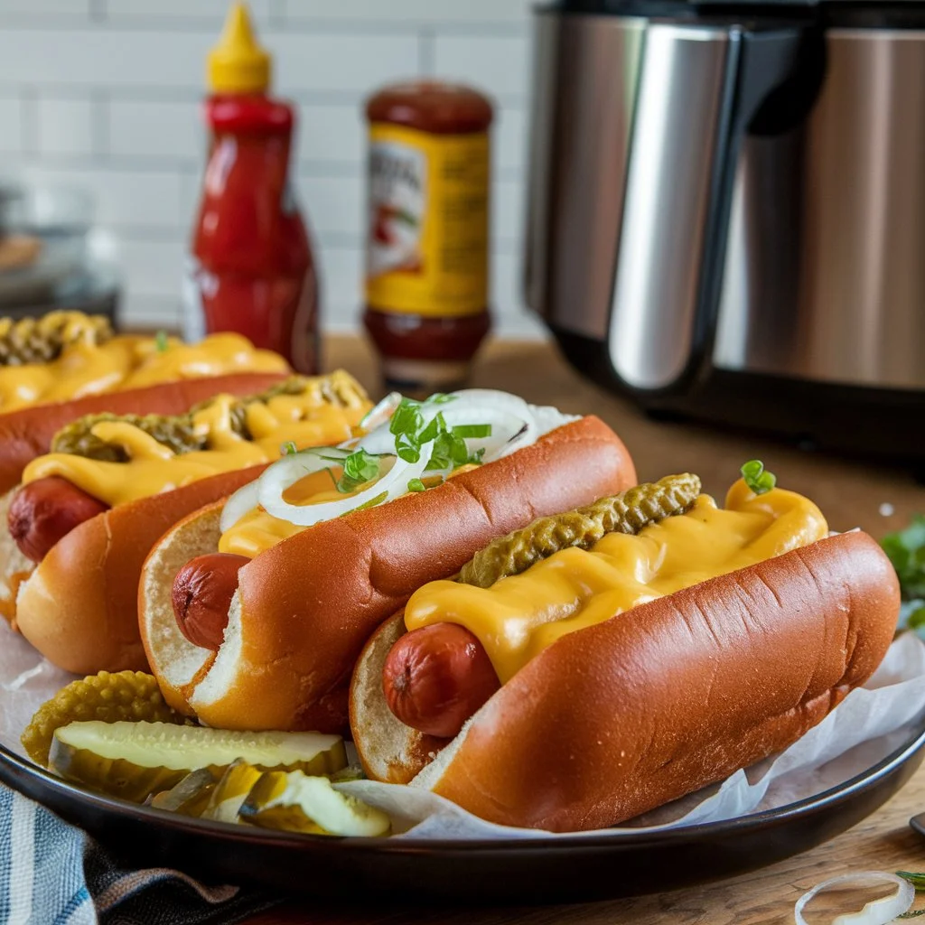 Air fryer hot dogs with cheese