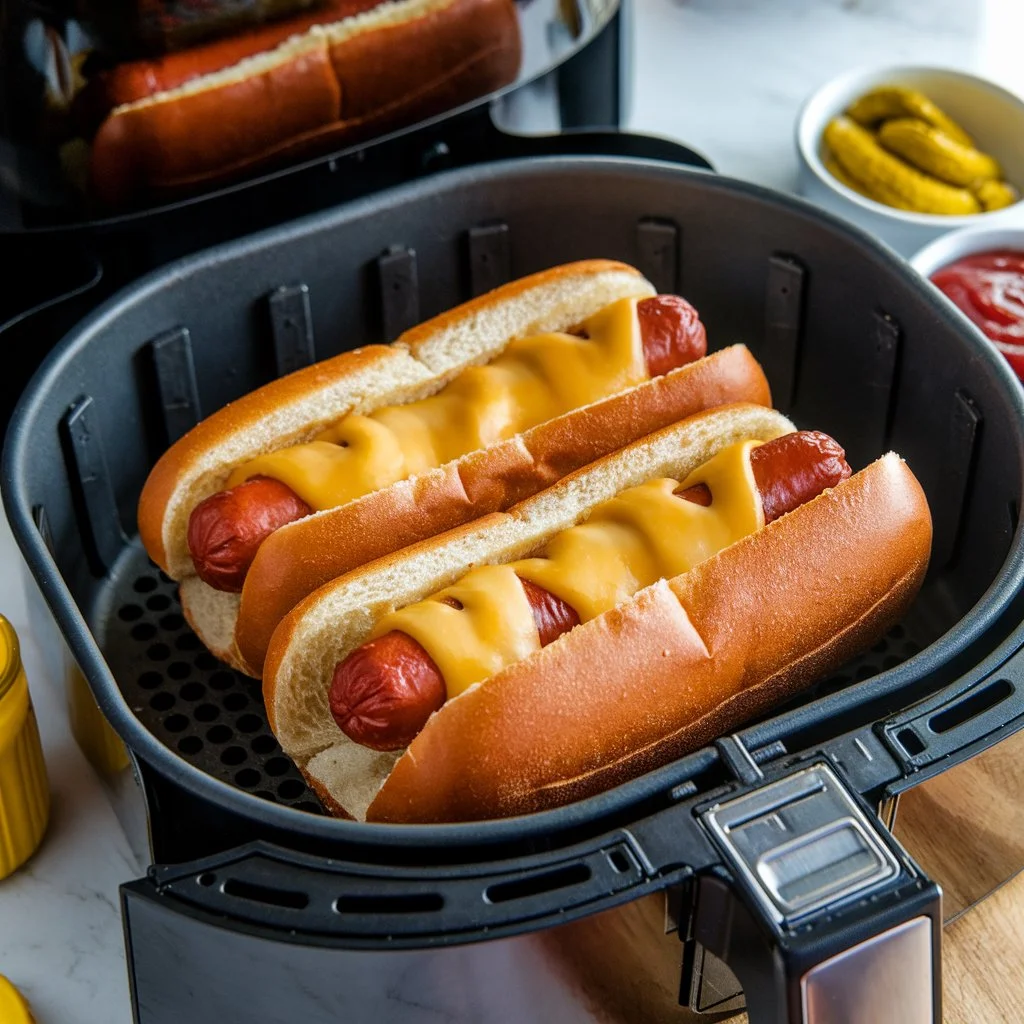 Air fryer hot dogs with cheese