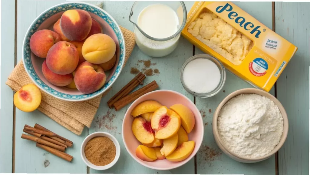 the essential ingredients for cake mix peach cobbler