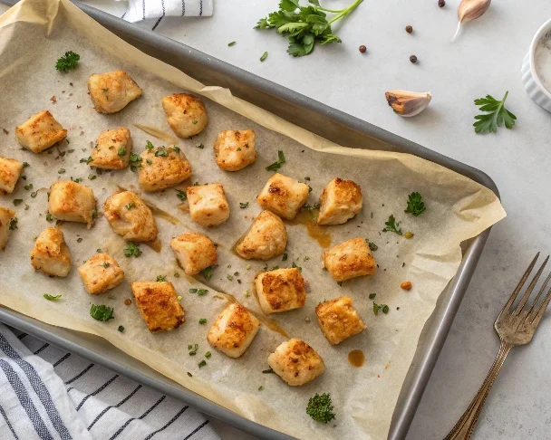 Garlic Butter Chicken Bites with Creamy Parmesan Pasta - Chicken Bites Baking