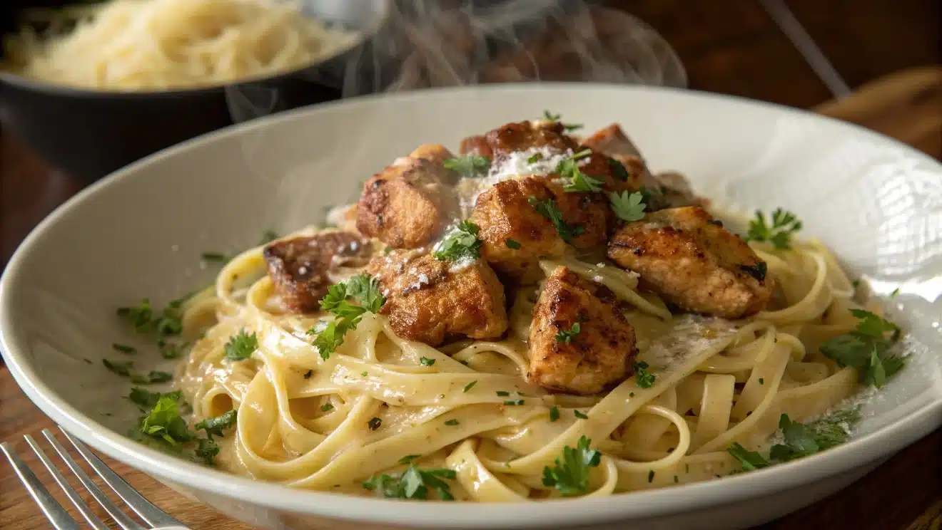 Amazing Garlic Butter Chicken Bites with Creamy Parmesan Pasta