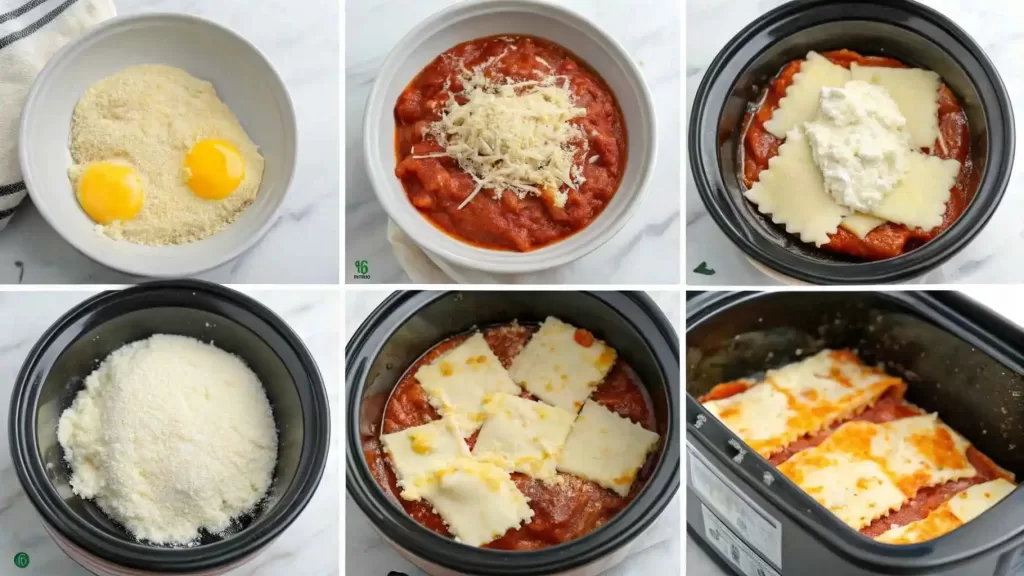 Step-by-step guide to making Crockpot Ravioli Lasagna in a slow cooker.