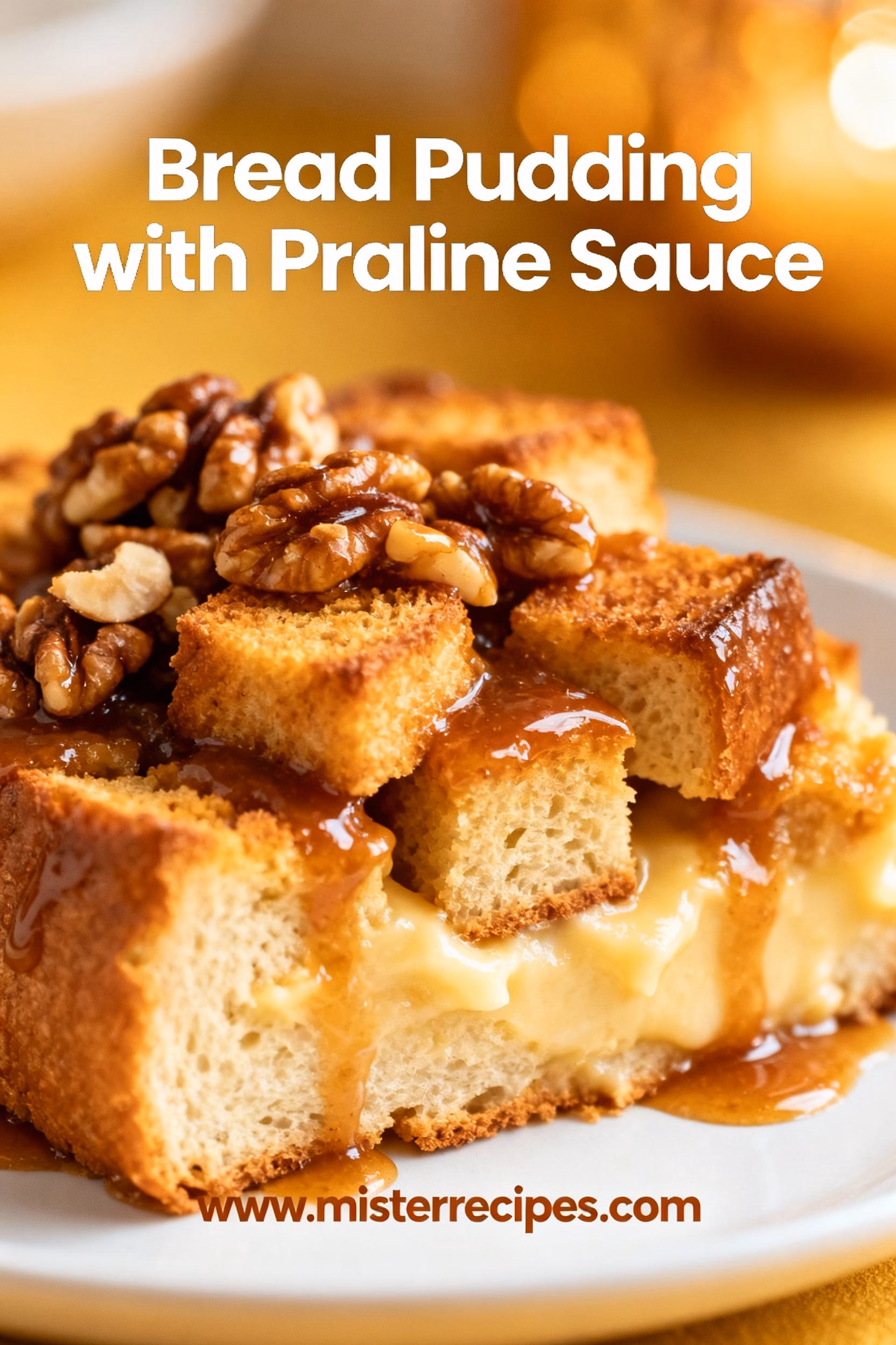 Easy Creamy Bread Pudding with Praline Sauce