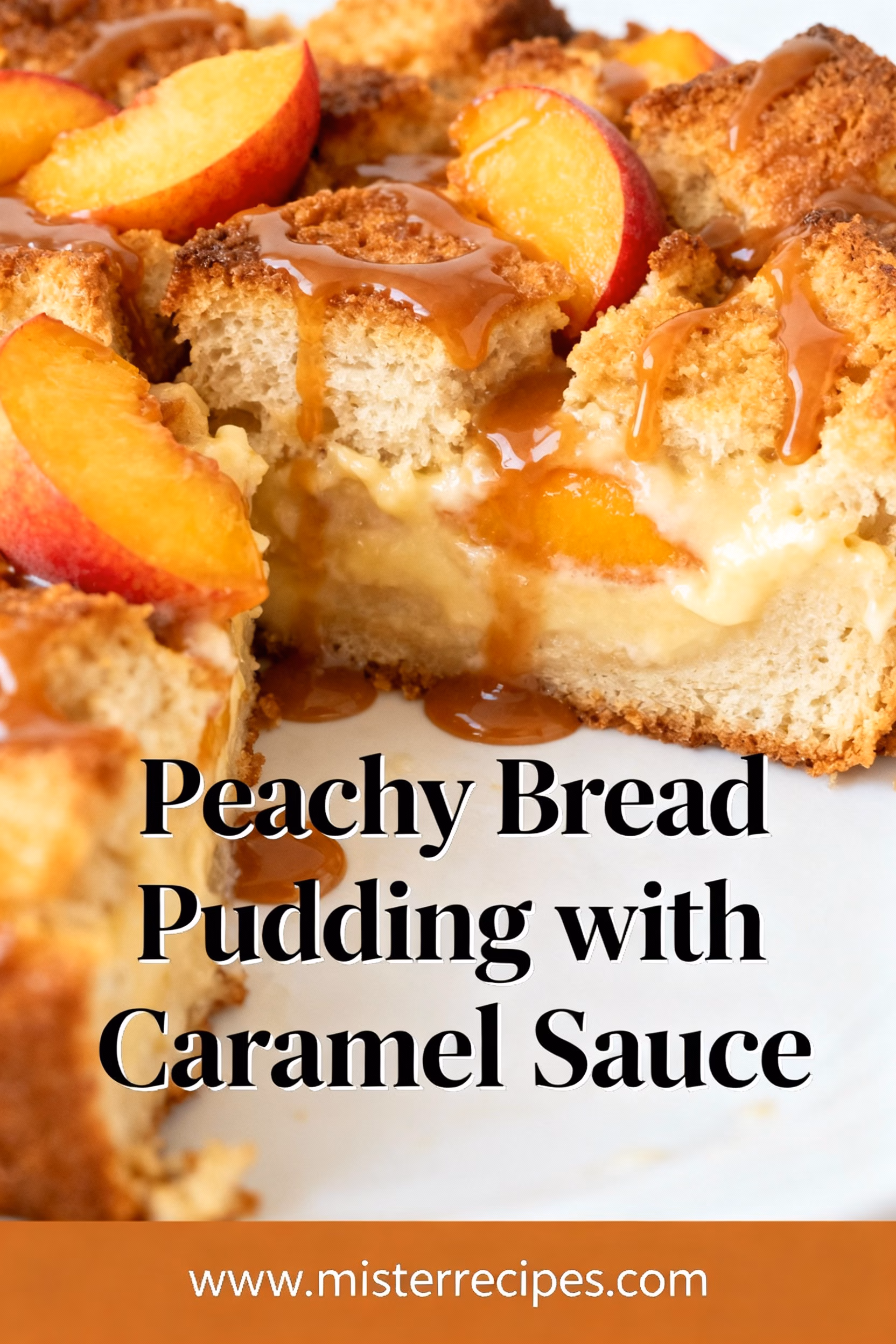 Easy Peachy Bread Pudding with Creamy Caramel Sauce