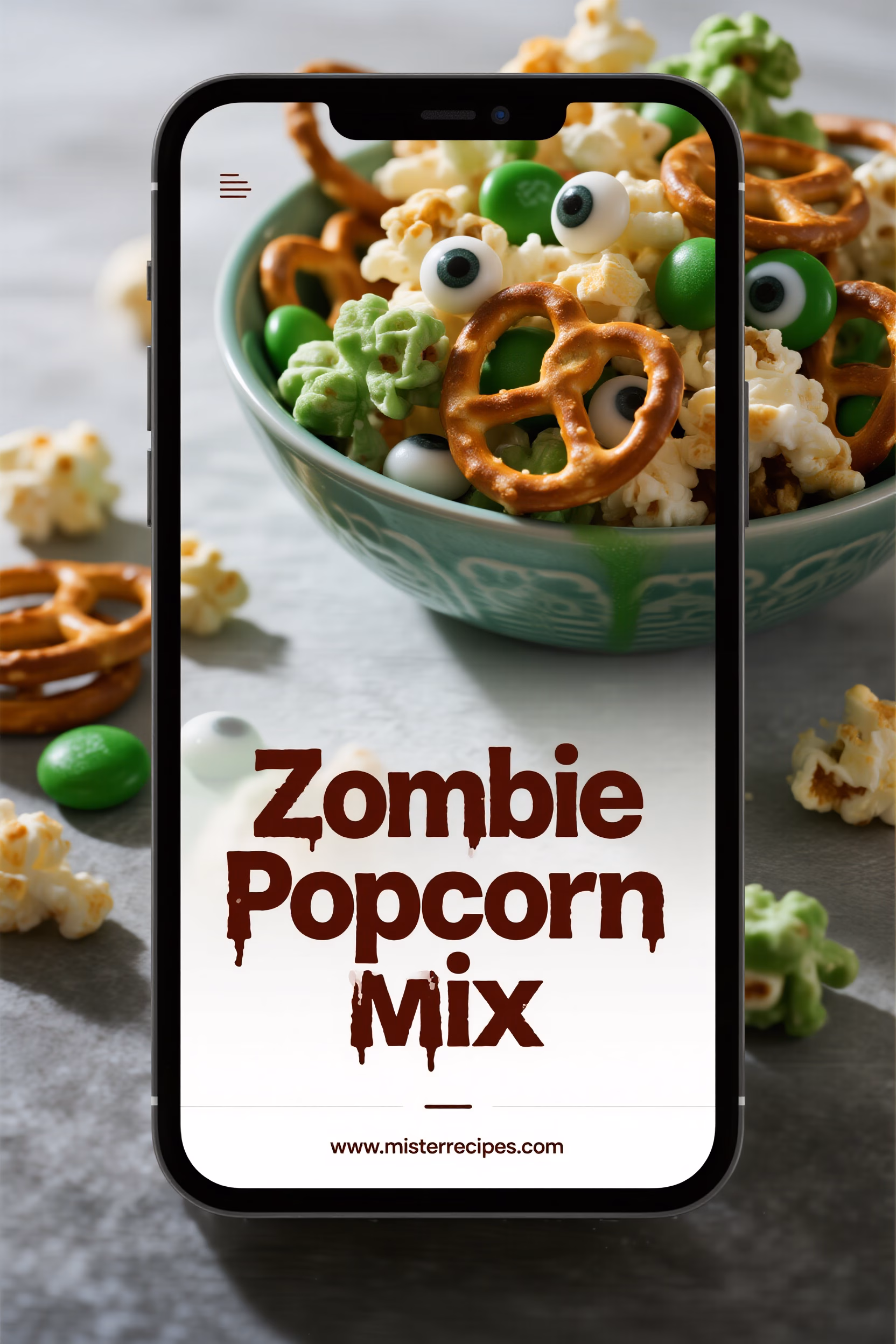 Zombie Popcorn Mix Easy Halloween Treat with Candy Eyes