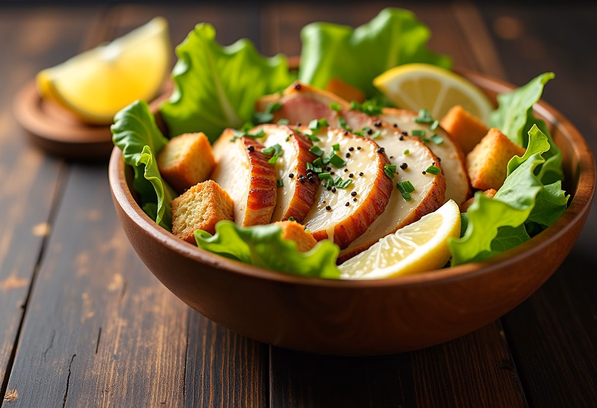 Step-by-step photos showing how to make a Chicken Caesar Salad Bowl