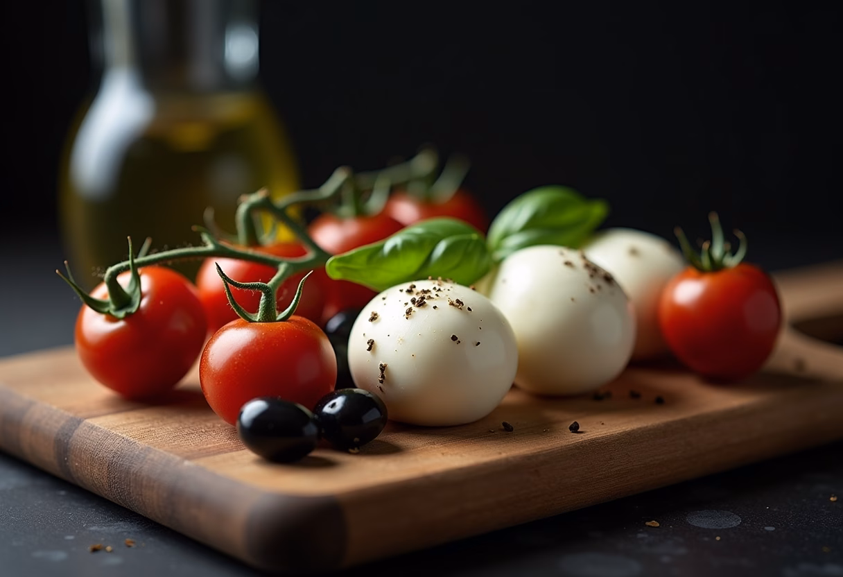 Step by step instructions for making Eyeball Caprese Salad, showing mozzarella balls being prepared.