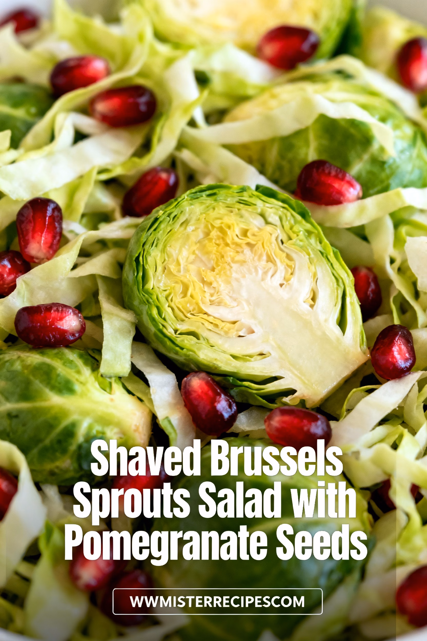 Shaved Brussels Sprouts Salad with Pomegranate Seeds : Easy Shaved Brussels Sprouts Salad with Creamy Dressing and Pomegranate Seeds