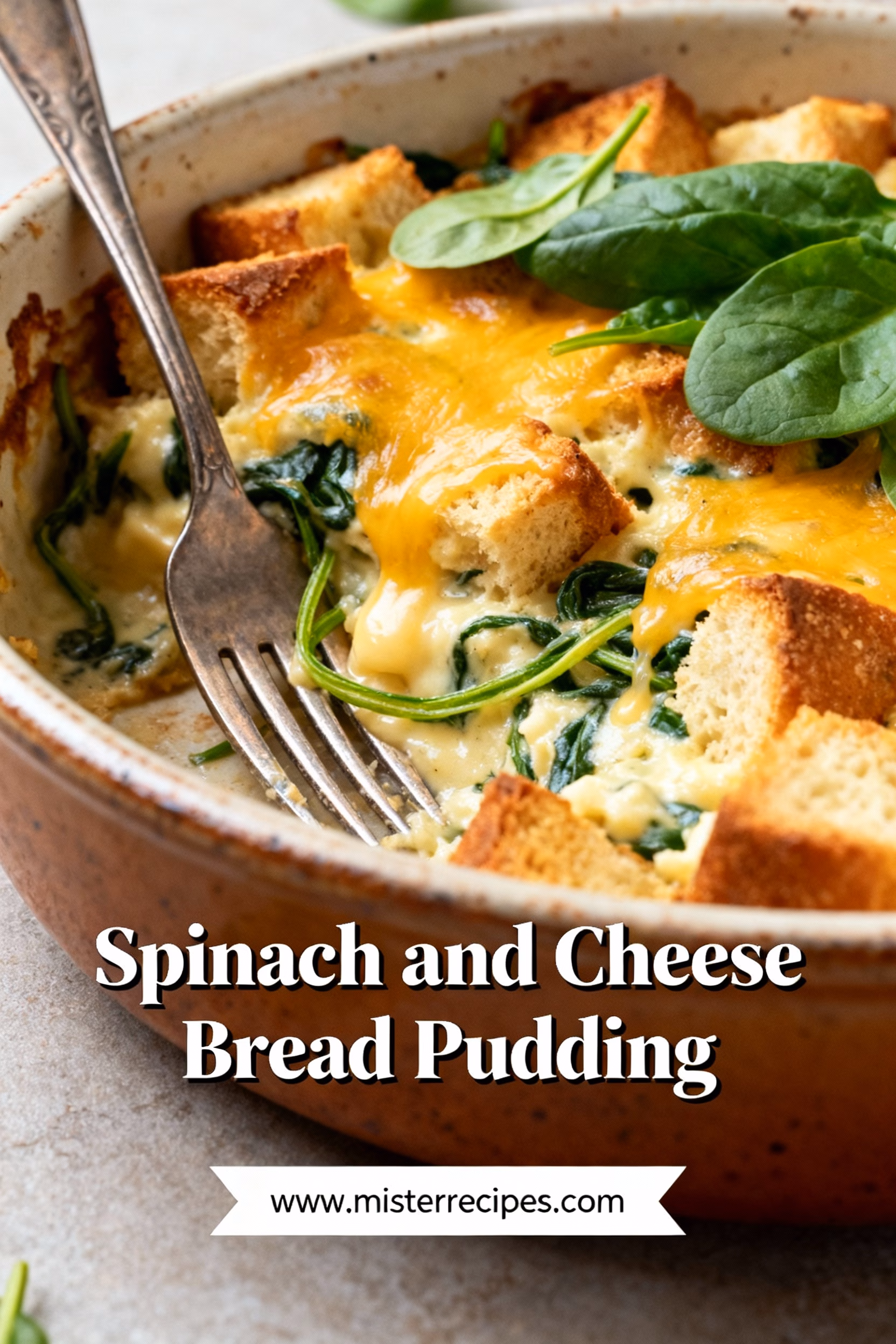 Spinach and Cheese Bread Pudding Creamy Easy Comfort Food Recipe
