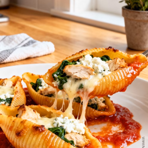 Chicken and Spinach Stuffed Shells : Easy Cheesy Chicken and Spinach Stuffed Shells Recipe