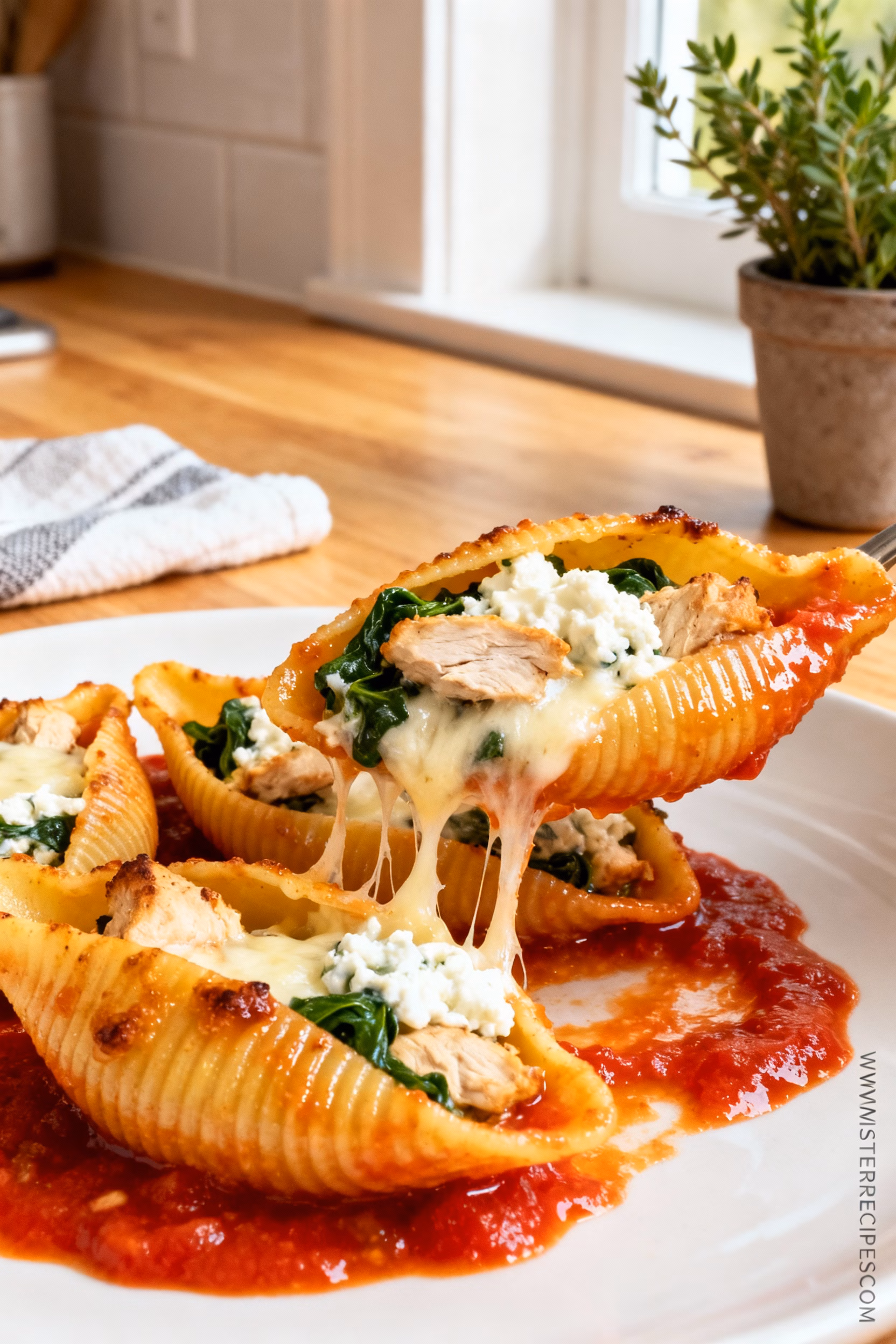 Chicken and Spinach Stuffed Shells : Easy Cheesy Chicken and Spinach Stuffed Shells Recipe