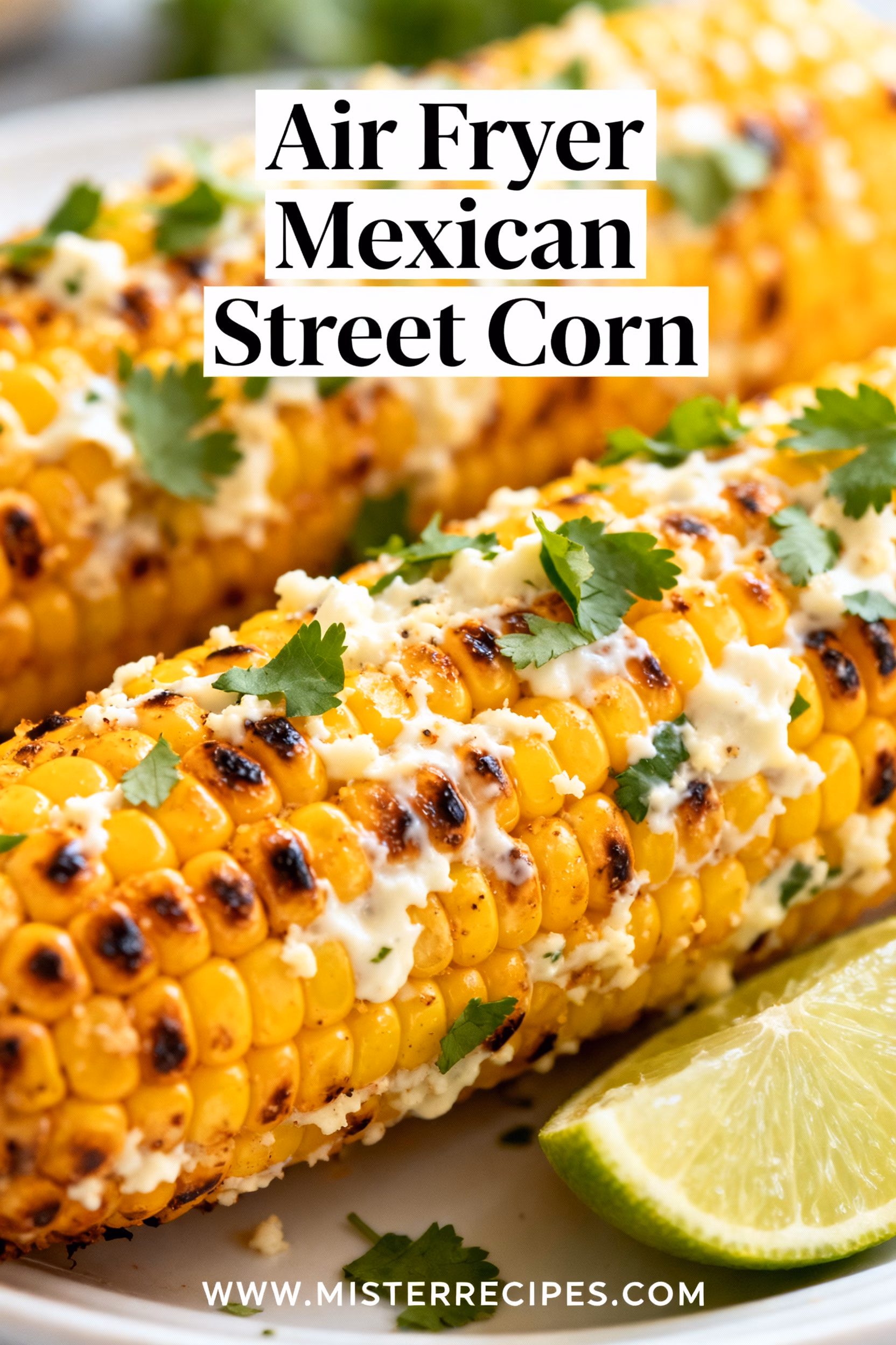 image of realistic and creative image showing all the fresh ingredients for Air Fryer Mexican Street Corn artfully arranged on a rustic wooden board with vibrant colors and natural lighting