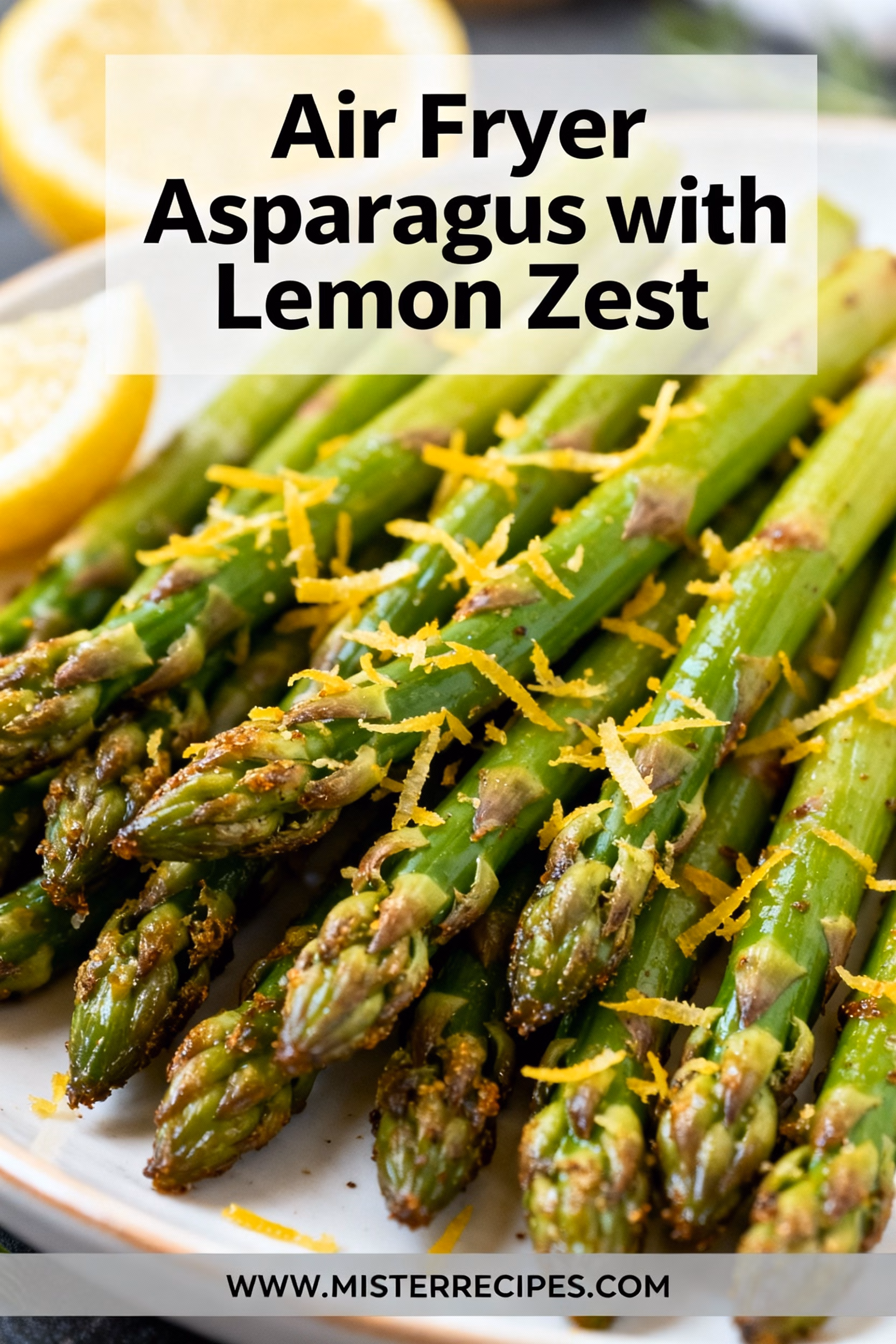 image of raw ingredients for air fryer asparagus with lemon zest on a rustic wooden board close up natural light