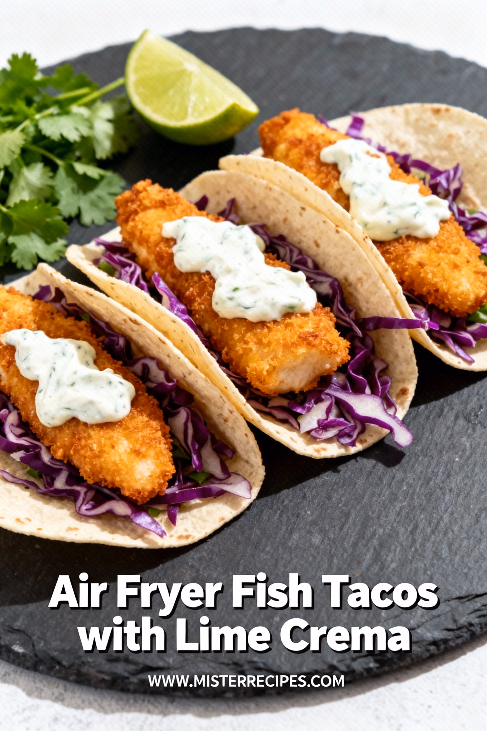 image of fresh cod fillets corn tortillas cabbage lime cilantro avocado Greek yogurt mayonnaise jalapeño garlic powder chili powder cumin onion red cabbage