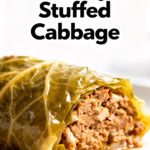 image of realistic top down mise en place shot fresh ground turkey cabbage leaves rice onions garlic tomato sauce eggs butter thyme dill parsley paprika salt pepper broth arranged in clear glass bowls on white marble kitchen counter with rustic brown wooden sets under soft diffuse daylight