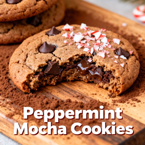 image of a flat lay shot from above the ingredients of peppermint mocha cookies cocoa powder all-purpose flour granulated sugar brown sugar eggs butter vanilla extract peppermint extract chocolate chips crushed candy canes and instant coffee or espresso powder with baking powder and salt on a white marble surface in natural light professional food photography hyperrealistic