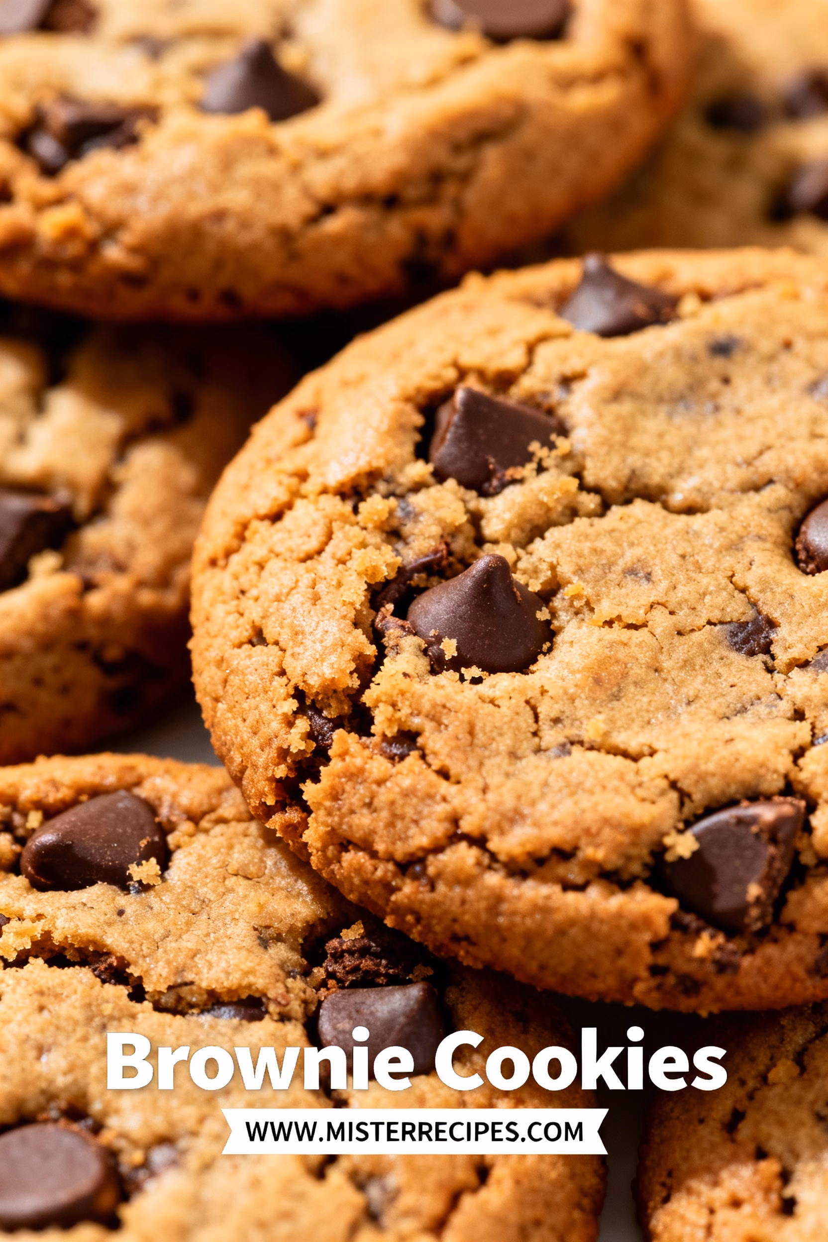 image of a flat lay photo of ingredients for brownie cookies including flour sugar cocoa powder eggs butter and chocolate chips neatly arranged on a rustic wooden surface with warm lighting