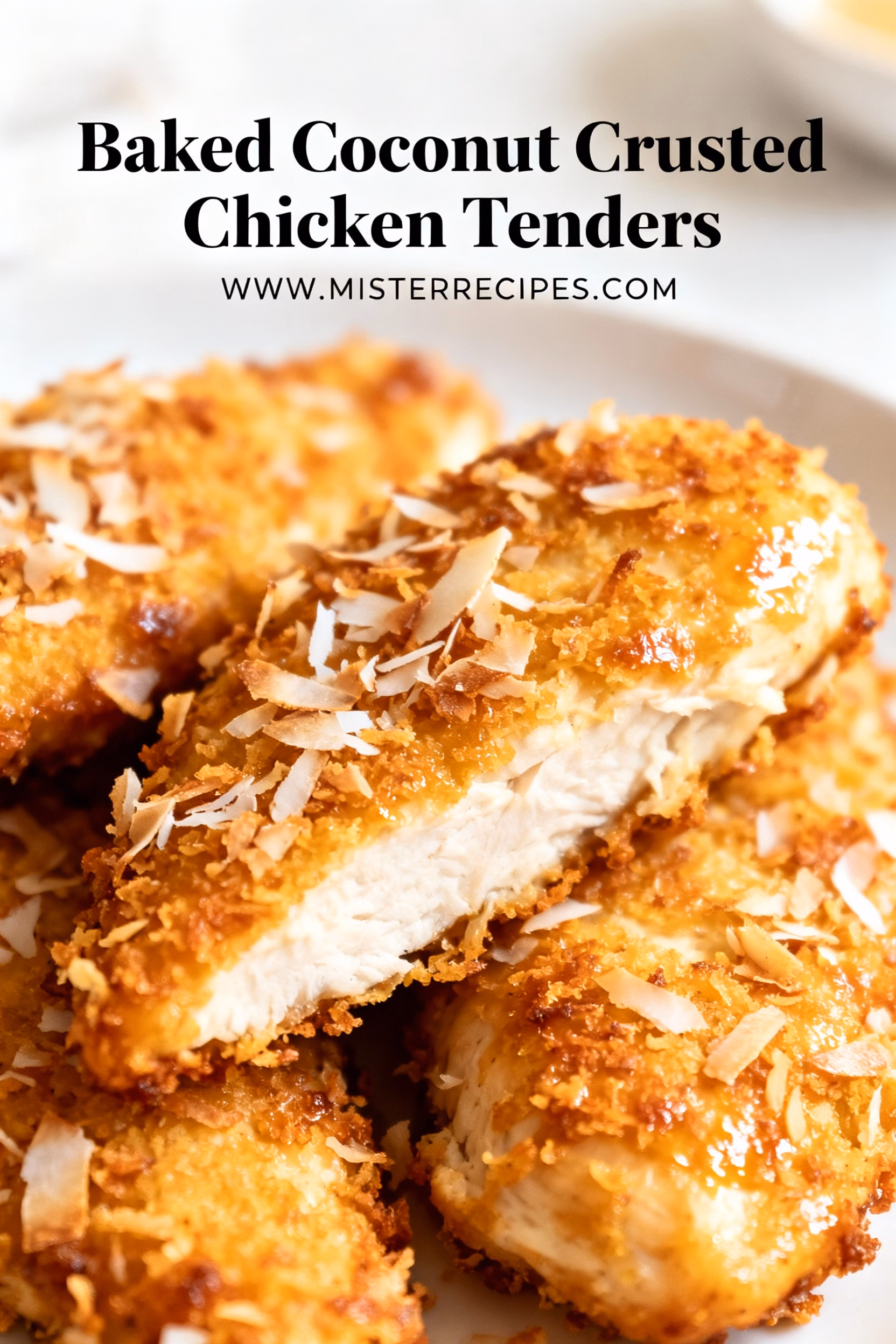 image of a beautifully arranged flat lay of ingredients for baked coconut crusted chicken tenders showcasing chicken tenderloins shredded coconut flour eggs panko breadcrumbs garlic powder onion powder paprika salt and pepper on a rustic wooden board with fresh lime wedges and a sprig of cilantro ready for preparation natural lighting food photography realistic and vibrant colors