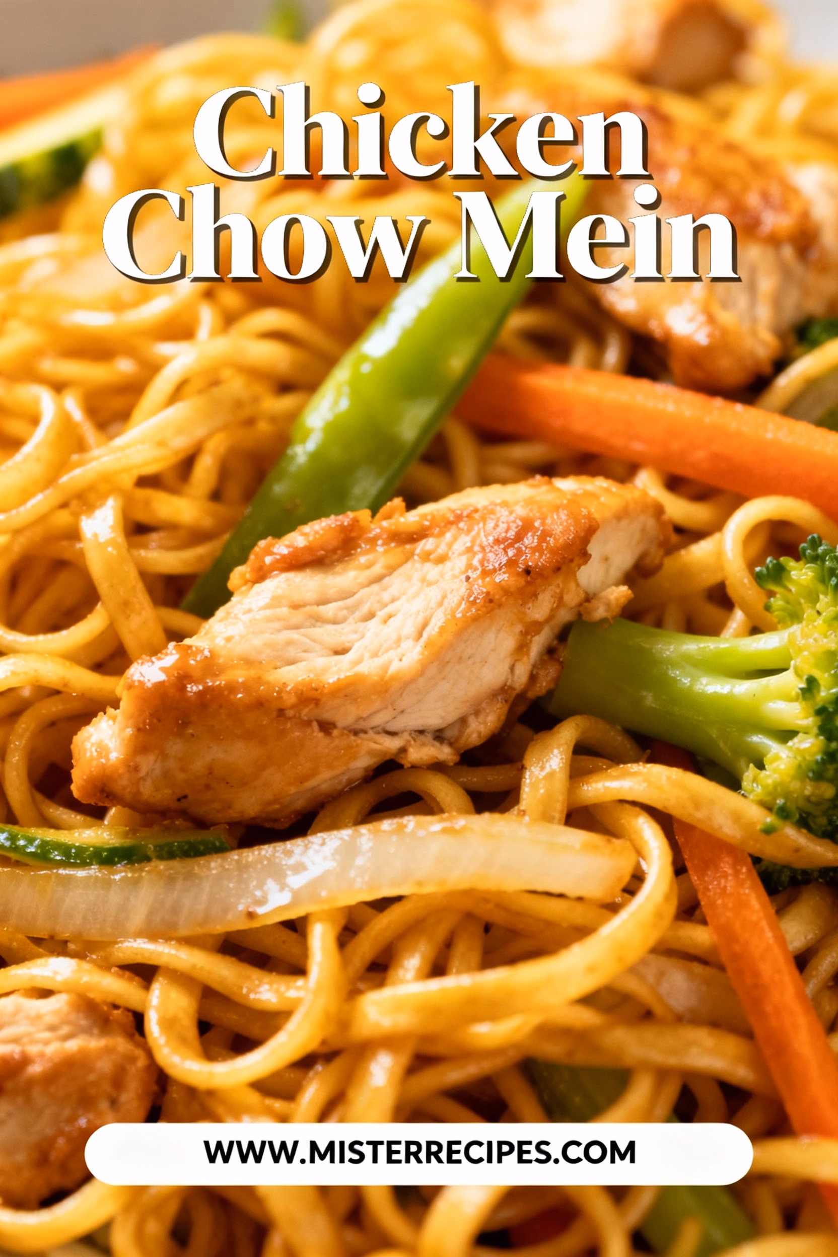 image of realistic top down mise en place shot showing fresh ingredients like chicken breast chow mein noodles soy sauce oyster sauce sesame oil ginger garlic carrots celery cabbage onions and green onions arranged on a white marble kitchen counter with healthy clear glass bowls and rustic brown wooden kitchen sets under soft diffuse daylight