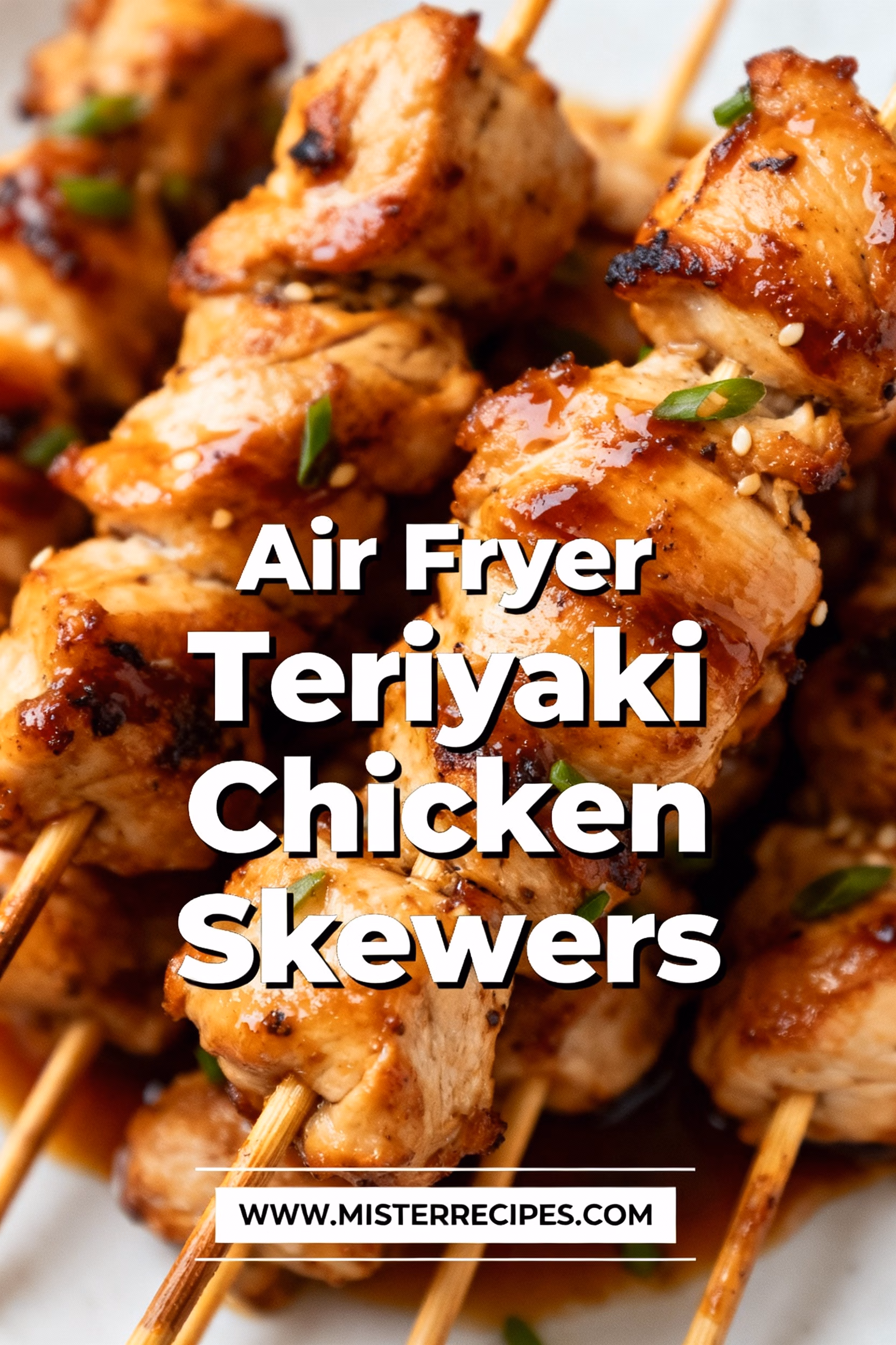 ingredients image of A flat lay of fresh ingredients for Air Fryer Teriyaki Chicken Skewers including boneless skinless chicken thighs soy sauce honey ginger garlic sesame oil rice vinegar and red pepper flakes with colorful bell peppers and red onion ready for skewering vibrant lighting clean white background high resolution