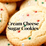 ingredients image of a flat lay of ingredients for cream cheese sugar cookies including flour sugar butter cream cheese vanilla extract egg baking powder and salt on a rustic wooden table with soft natural light