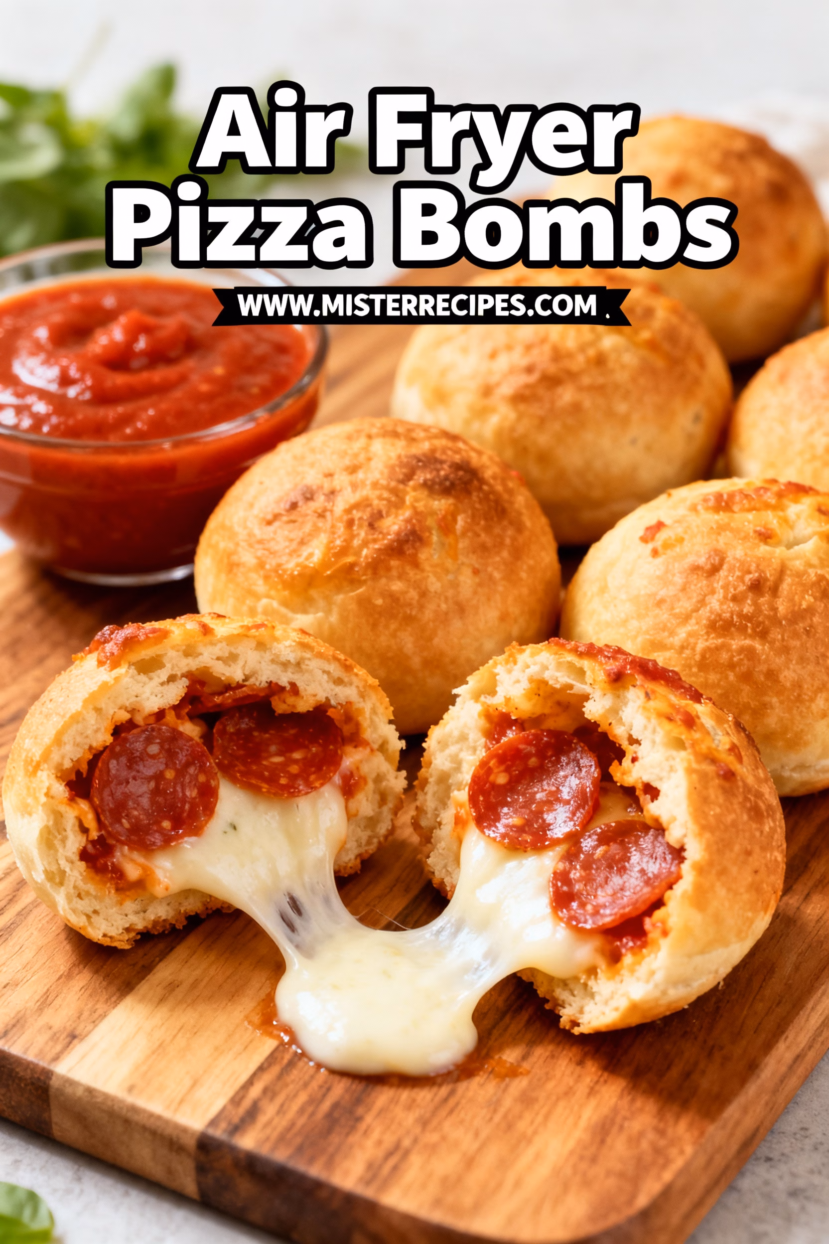 image of realistic top down mise en place shot showing fresh refrigerated biscuits pillsbury grands mozzarella string cheese pepperoni slices pizza sauce unsalted butter garlic powder italian seasoning grated parmesan cheese arranged in clear glass bowls on rustic brown wooden boards on white marble kitchen counter under soft diffuse daylight