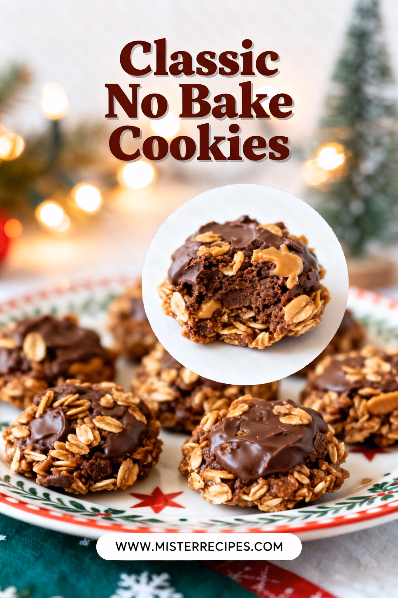 ingredients image of A flat lay of ingredients for no bake oatmeal cookies on a rustic wooden table featuring rolled oats cocoa powder sugar milk butter peanut butter and vanilla extract with a sprinkle of salt arranged aesthetically with a focus on natural lighting and warm tones