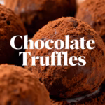 image of a beautifully Easy Chocolate Truffles arranged flat lay of chocolate, heavy cream, cocoa powder, butter, and vanilla extract on a rustic wooden surface in natural light