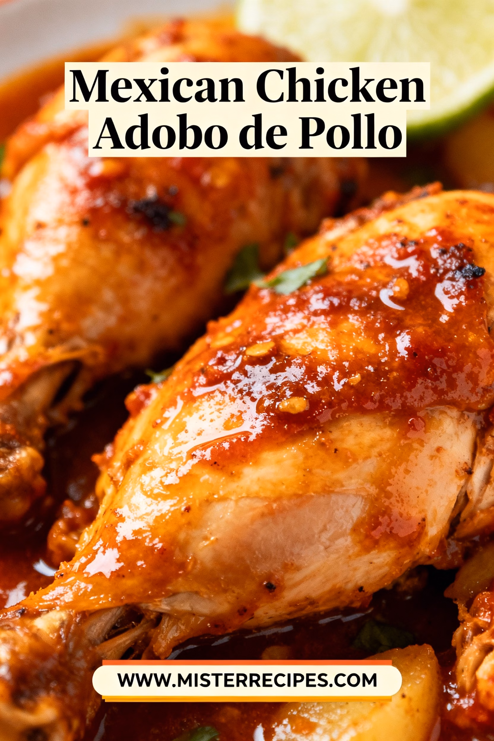 image of realistic top down mise en place shot showing boneless chicken thighs bone in chicken pieces dried ancho chiles dried guajillo chiles apple cider vinegar garlic cloves white onion bay leaves black peppercorns salt arranged on a white marble kitchen counter with healthy clear glass bowls and rustic brown wooden kitchen sets under soft diffuse daylight
