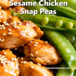 image of a close up shot of fresh chicken breasts vibrant green snap peas and a small bowl of sesame seeds and a bottle of soy sauce all artfully arranged on a rustic wooden cutting board under soft natural light for a realistic and clean aesthetic