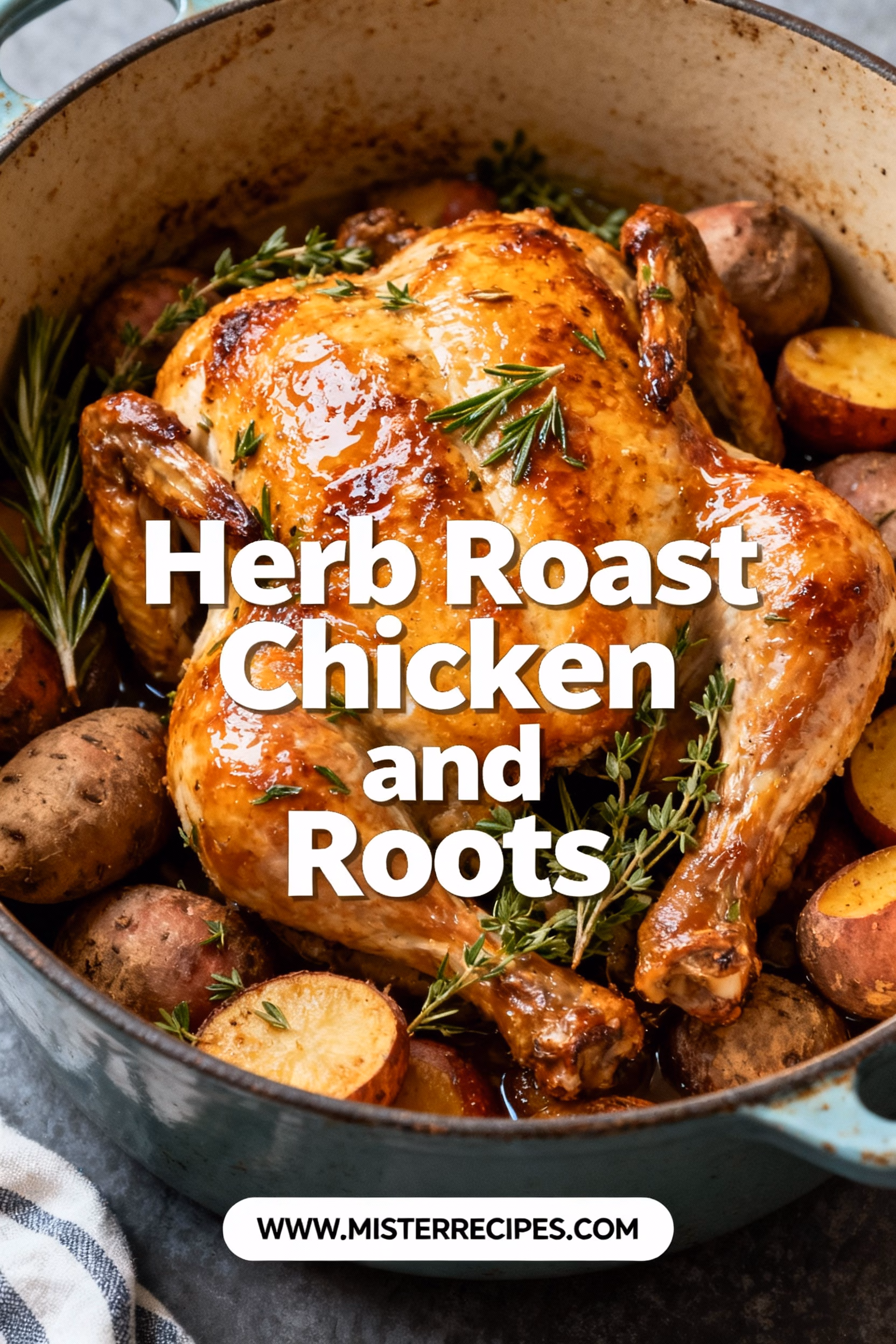 ingredients image of a rustic wooden table spread with fresh ingredients for herb roast chicken and roots including a whole raw chicken fresh rosemary thyme garlic carrots potatoes and red onions a lemon and olive oil