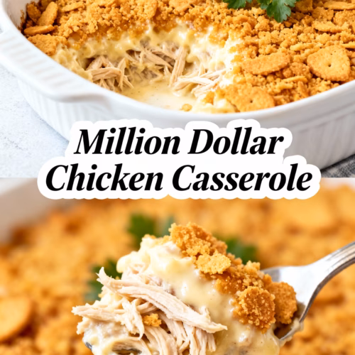 Million Dollar Chicken Casserole image of realistic and creative image showing the ingredients chicken cream cheese sour cream cottage cheese garlic onion cheddar cheese green onions bell peppers pasta breadcrumbs in a rustic kitchen setting with good lighting