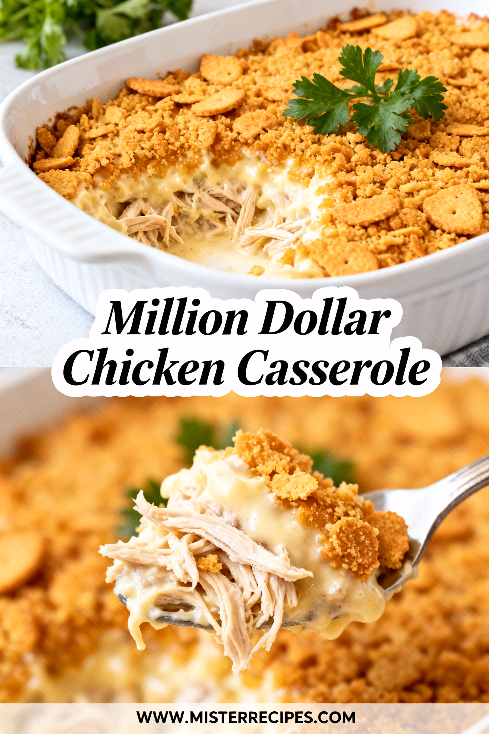 Million Dollar Chicken Casserole image of realistic and creative image showing the ingredients chicken cream cheese sour cream cottage cheese garlic onion cheddar cheese green onions bell peppers pasta breadcrumbs in a rustic kitchen setting with good lighting