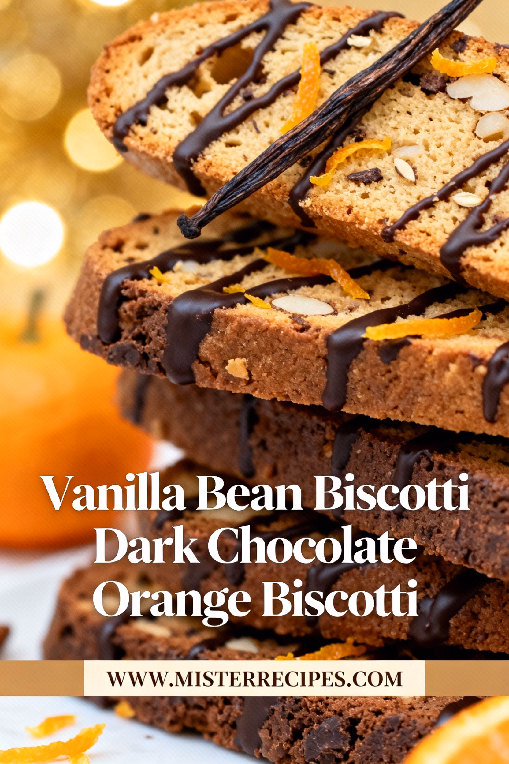 ingredients image of a stunning overhead shot of all the ingredients for vanilla bean biscotti dark chocolate orange biscotti arranged artfully on a rustic wooden board capturing the vibrant colors and textures of vanilla beans dark chocolate orange zest almonds flour sugar eggs and baking powder with soft natural lighting and a shallow depth of field