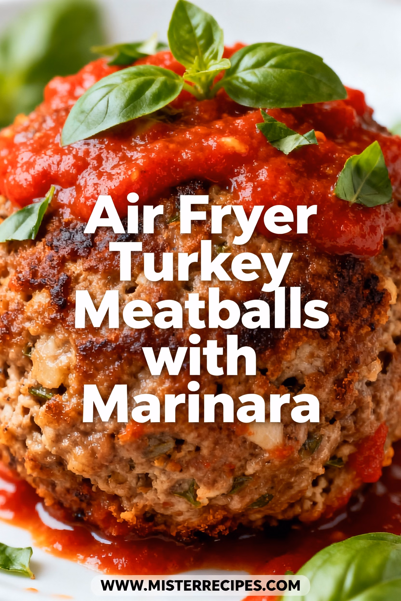 ingredients image of close up ingredients for air fryer turkey meatballs with marinara including ground turkey breadcrumbs egg parmesan cheese marinara sauce italian seasoning garlic salt and pepper arranged attractively on a rustic wooden board with fresh basil garnish natural light high resolution