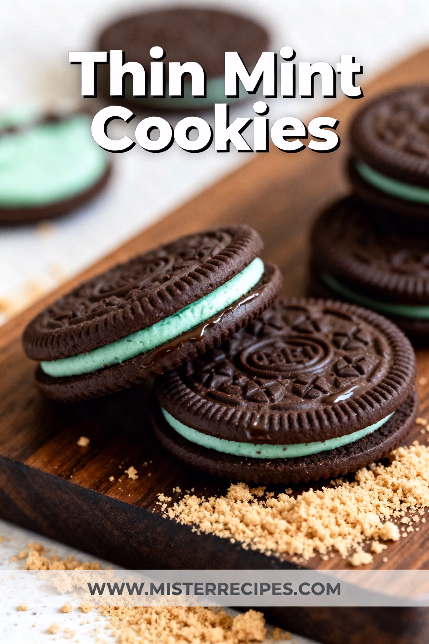 image of a realistic top down mise en place shot showing fresh ingredients like all purpose flour unsalted butter granulated sugar cocoa powder confectioners sugar green food coloring milk vanilla extract salt and mint extract arranged on a white marble kitchen counter with healthy clear glass bowls and rustic brown wooden kitchen sets under soft diffuse daylight