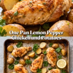 ingredients image of chicken drumsticks baby potatoes lemon asparagus garlic olive oil black pepper salt dried oregano