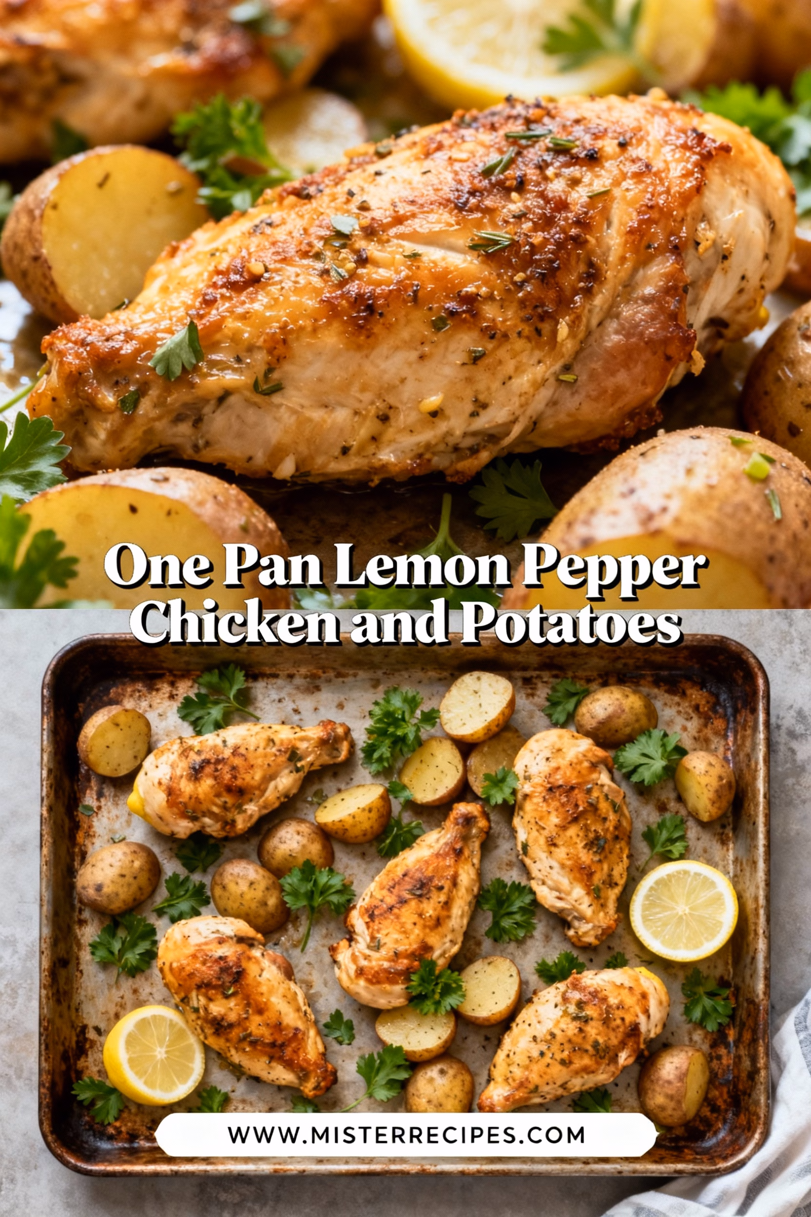 ingredients image of chicken drumsticks baby potatoes lemon asparagus garlic olive oil black pepper salt dried oregano