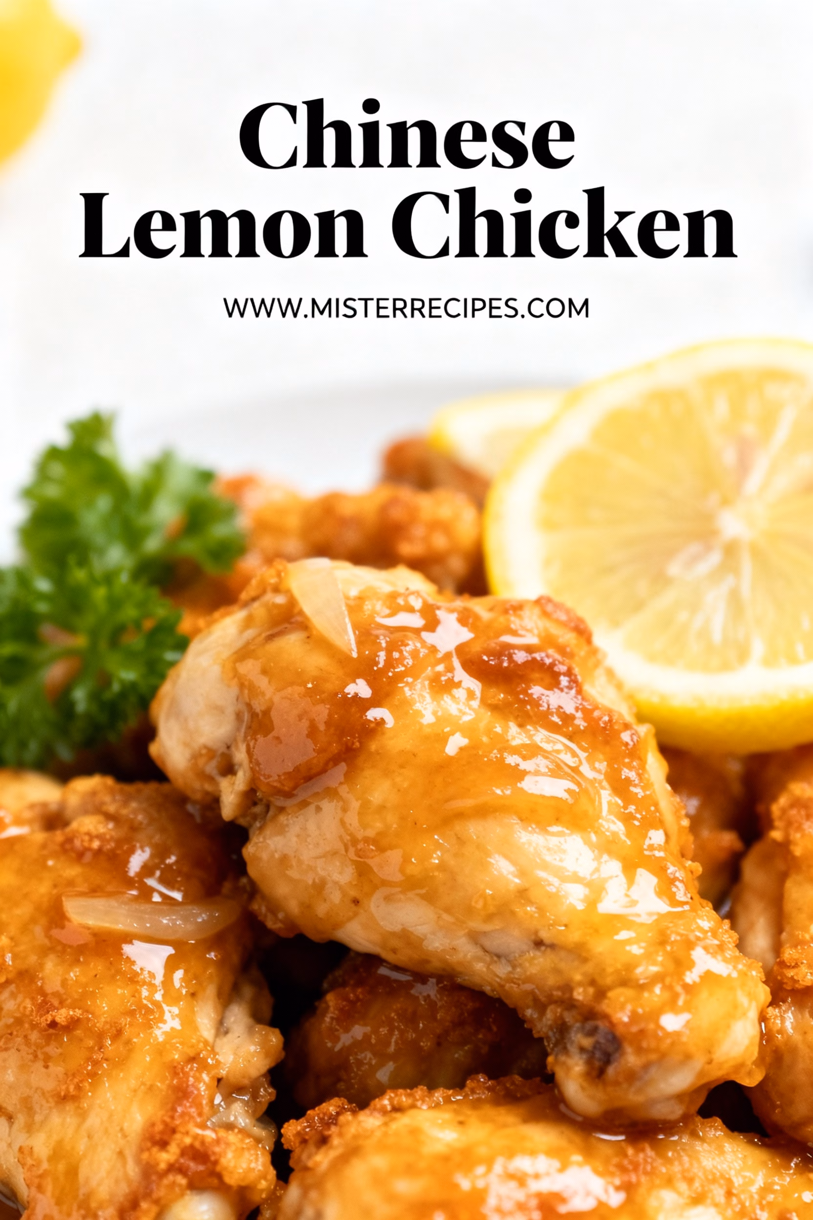 image of realistic top down mise en place shot showing fresh chicken breasts thighs lemons juice zest cornstarch all purpose flour soy sauce eggs honey sugar vinegar garlic ginger oil salt black pepper baking powder sesame seeds green onions chicken stock chinese cooking wine shaoxing wine red chili flakes sambal chili sauce water chestnuts apricot preserves panko breadcrumbs tapioca starch arranged on white marble kitchen counter with clear glass bowls rustic brown wooden kitchen sets under soft diffuse daylight