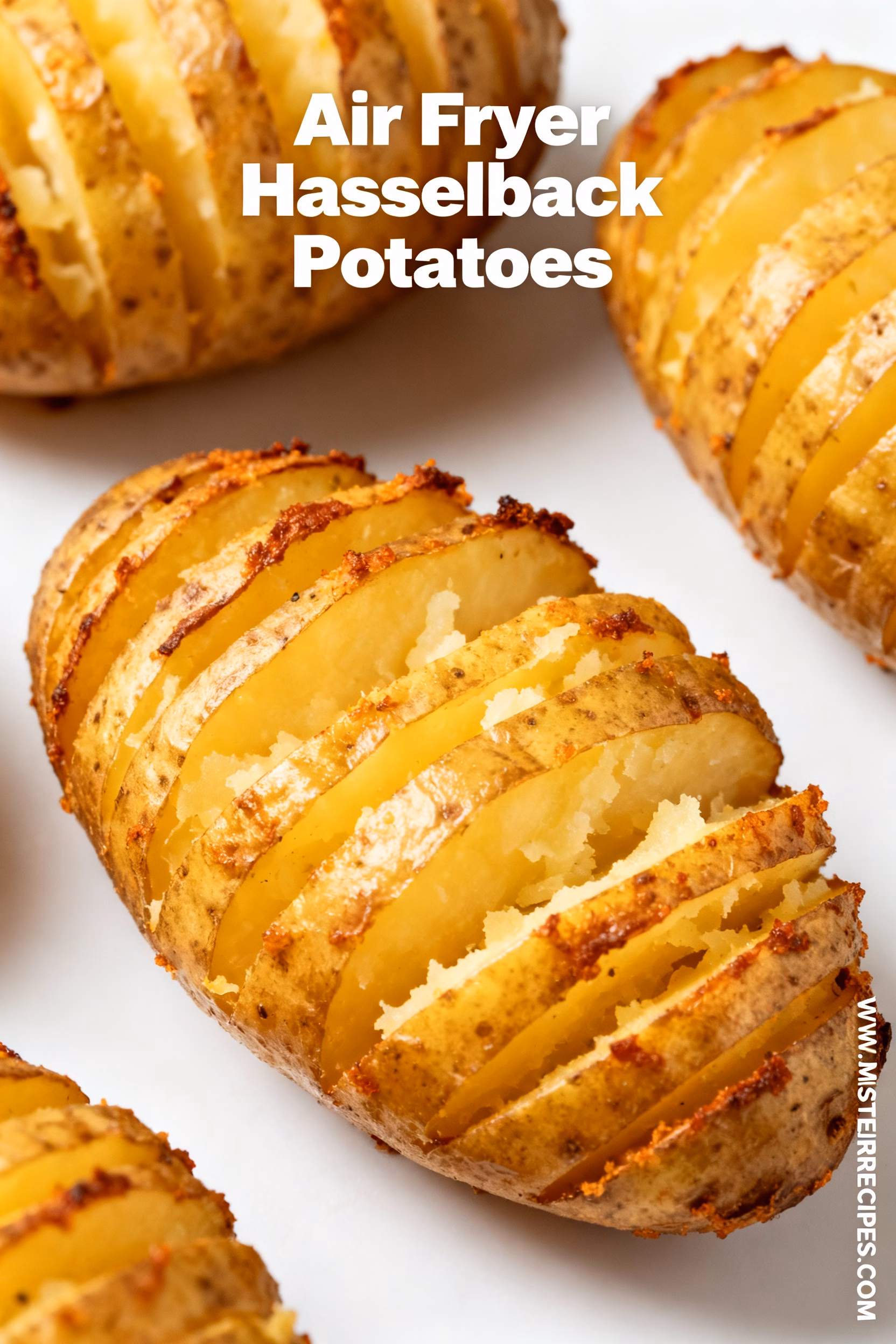 image of a clean wooden cutting board topped with evenly spaced washed fresh Russet potatoes a small bowl of melted butter a sprig of fresh rosemary a head of garlic a small bowl of salt and pepper The lighting is bright and natural with a shallow depth of field The background is a rustic kitchen counter Realistic food photography