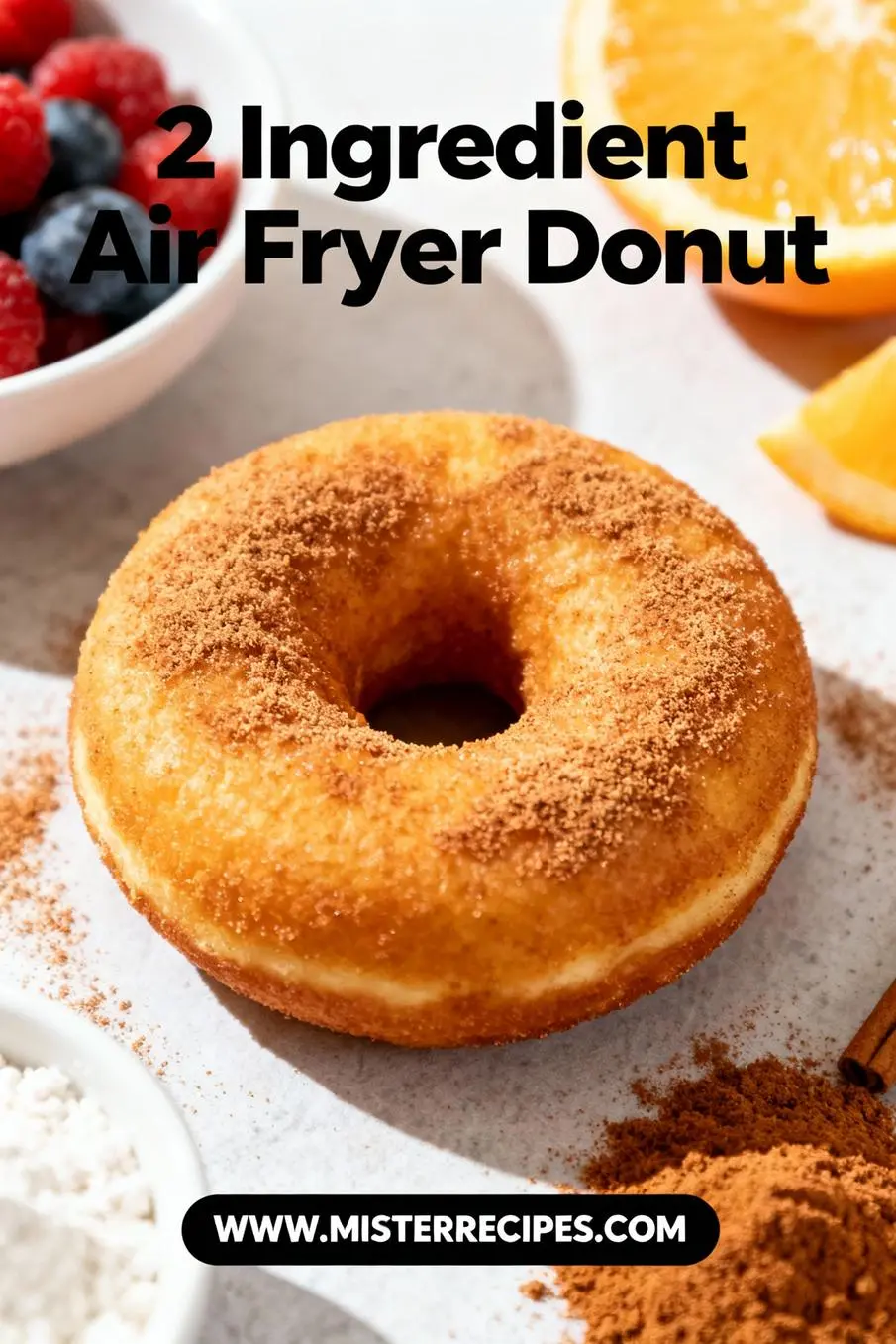 image of realistic top down mise en place shot self rising flour plain yogurt butter granulated sugar cinnamon arranged on a white marble kitchen counter healthy clear glass bowls rustic brown wooden kitchen sets soft diffuse daylight