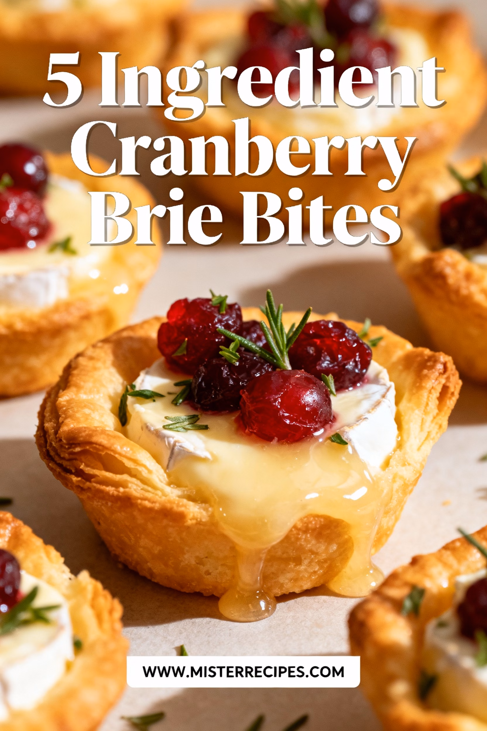 image of top down realistic mise en place shot of brie cheese wheel bowl of cranberry sauce thawed puff pastry sheets crescent roll dough fresh rosemary sprigs arranged on white marble kitchen counter with clear glass bowls rustic brown wooden utensils under soft diffuse daylight