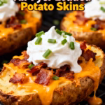 image of A realistic top down photo of mise en place ingredients for air fryer loaded potato skins on a white marble kitchen counter Russet or baking potatoes olive oil shredded cheddar cheese cooked bacon bits salt black pepper chives and sour cream are arranged in clear glass bowls and rustic brown wooden kitchen sets under the soft diffuse daylight