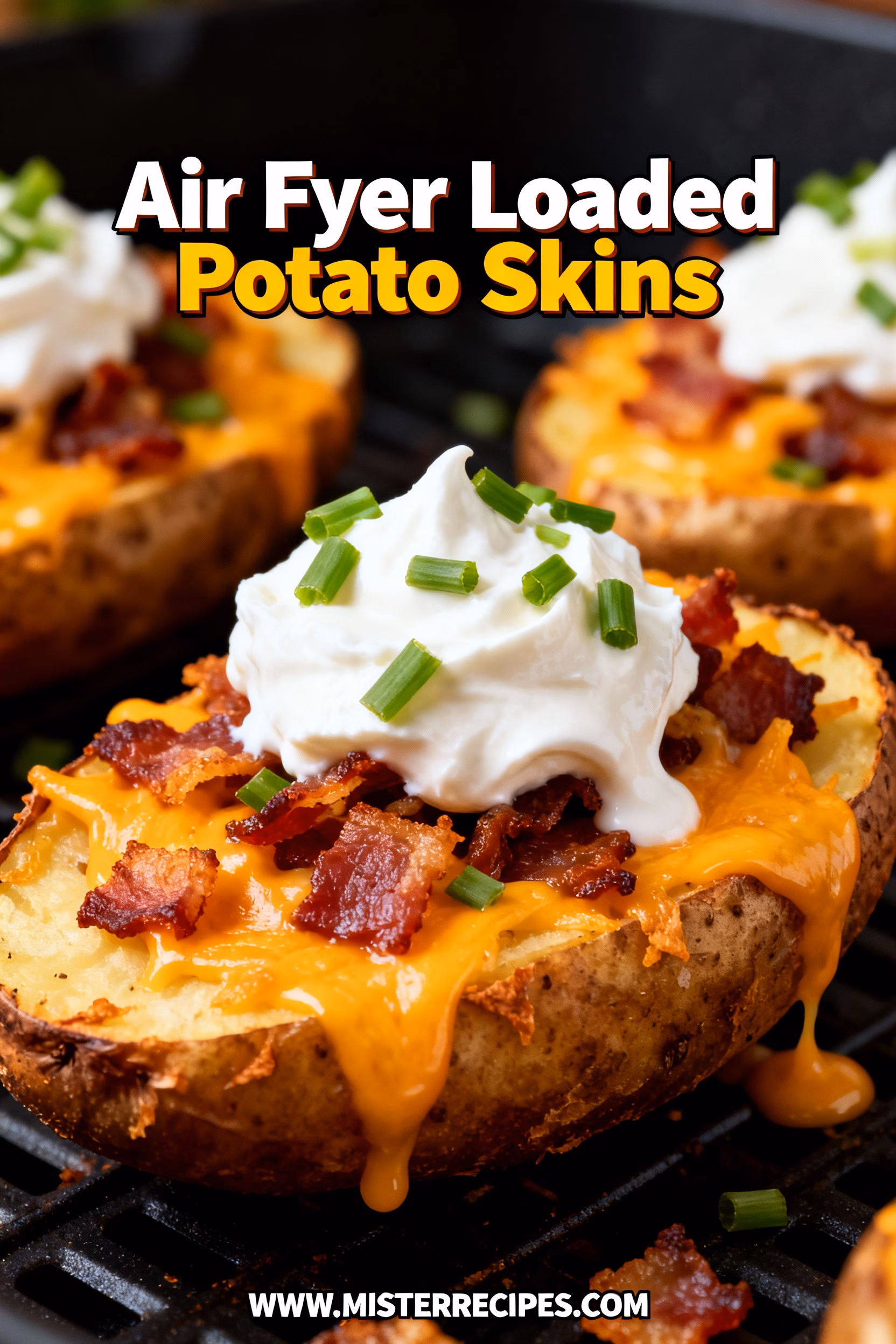 image of A realistic top down photo of mise en place ingredients for air fryer loaded potato skins on a white marble kitchen counter Russet or baking potatoes olive oil shredded cheddar cheese cooked bacon bits salt black pepper chives and sour cream are arranged in clear glass bowls and rustic brown wooden kitchen sets under the soft diffuse daylight