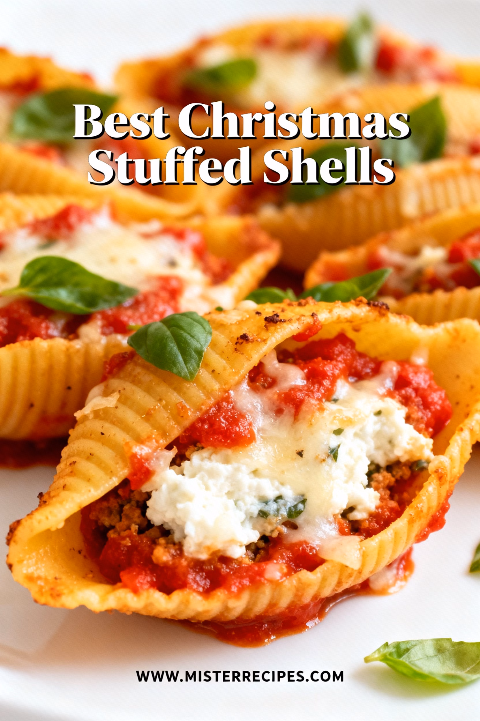 image of jumbo pasta shells ricotta cheese mozzarella cheese parmesan or pecorino cheese marinara or pasta sauce eggs fresh spinach garlic onion olive oil italian seasoning dried oregano red pepper flakes nutmeg